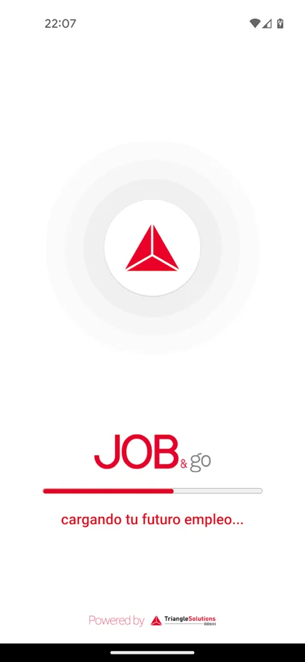 Pantalla de carga de la app Job&Go con el logotipo de Triangle Solutions RRHH